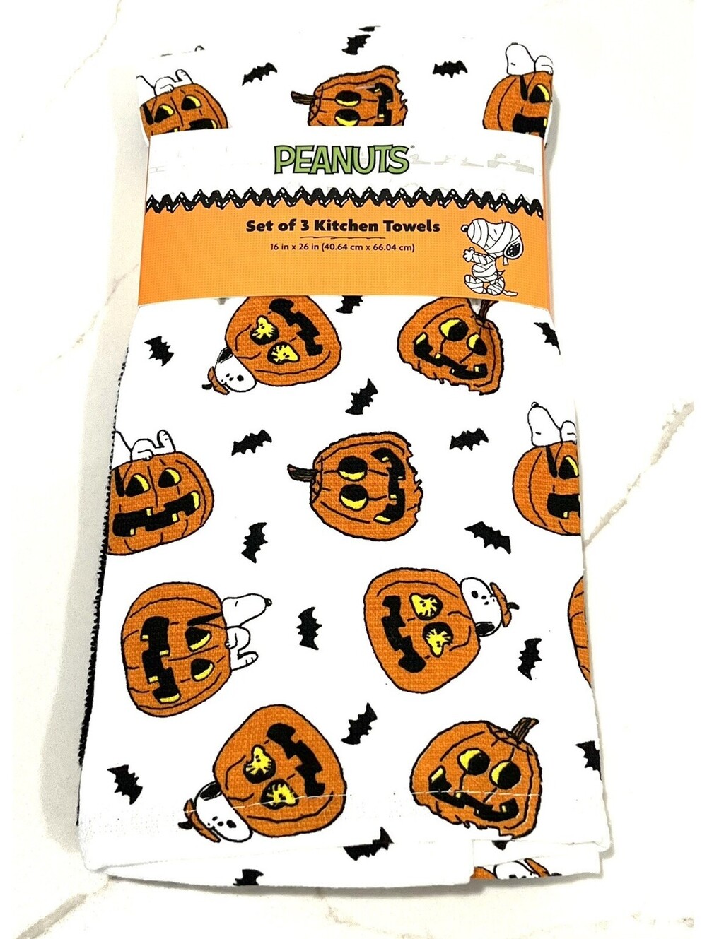 Peanuts 3 Pack 100% Cotton Kitchen Towels Halloween Snoopy Pumpkins